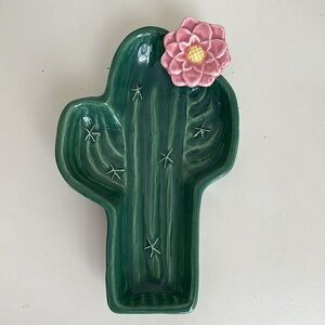 Vintage Cactus with Pink Flower Treasure Craft USA Ceramic Dip Dish Catchall